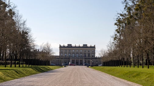 View of the front of Cliveden House in spring.